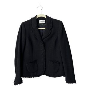 Albert Nipon Blazer Womens Size 4 Wool Blend Black Fringe Details‎  Jacket Lined